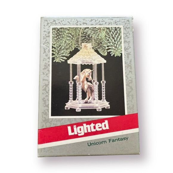 Hallmark Unicorn Fantasy Gazebo magic w/pigtail cord 1989 Christmas Ornament - Picture 1 of 8